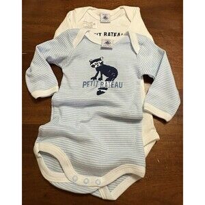 PETIT BATEAU 2PC BABY BODYSUIT SET 3M RACCOON BEAR COTTON NWOT